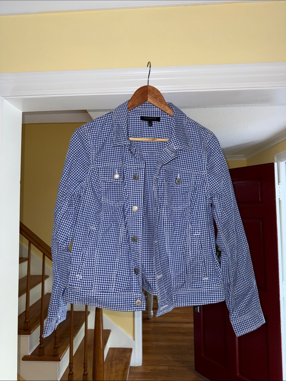 Talbots Navy and White Gingham Button Jacket